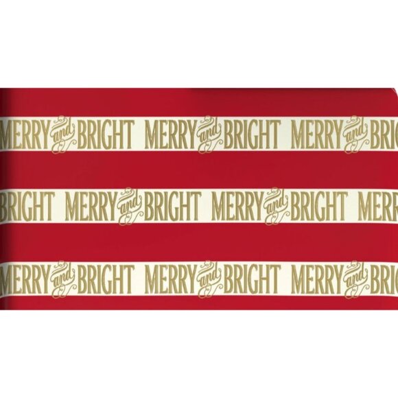 Hallmark Wrapping Paper Merry and Bright Red Gold 35 sq ft Roll Holiday Gift - Picture 1 of 5